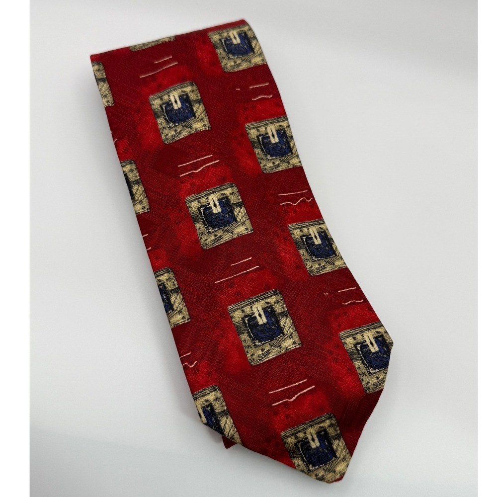 Robert Talbott Studio Silk Tie OS Red Geometric Abstract Retro 90s Professional